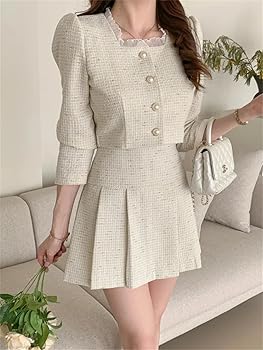 Amazon.com: Women Korea Elegant Tweed Small Fragrance Short